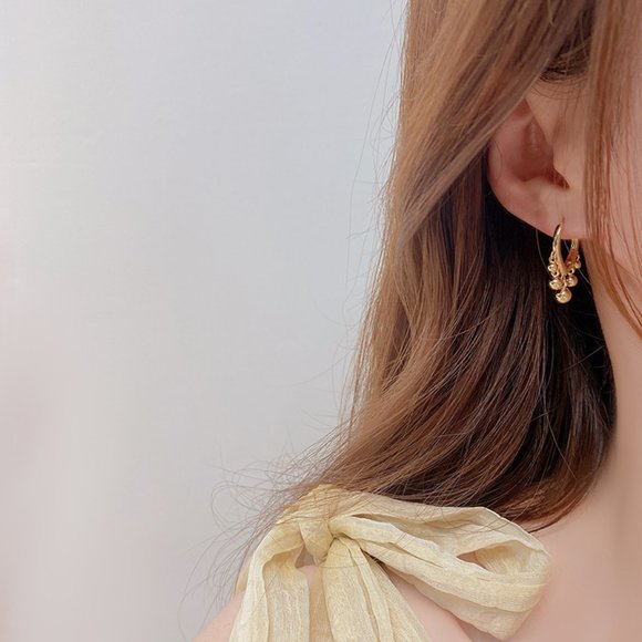 NEW 14K Gold Plated Bead Drop Huggie Hoop Earrings - Picture 5 of 8